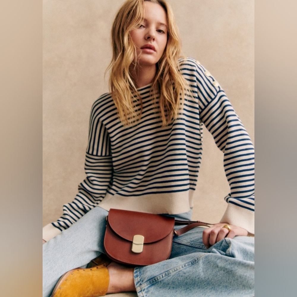 Sézane Daisy striped jumper / sweater, cream and navy, M